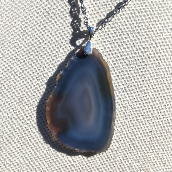 Vintage JTC Sterling agate pendant necklace - Picture 9 of 11